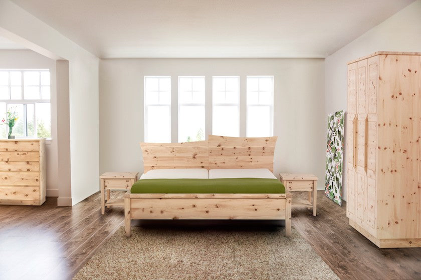 Zirbenbett Doppelbett Modell Sun | Ein wahrer Hingucker Zirbenholz Zirbenholzmöbel Möbel aus Zirbenholz Zirbenvollholz Zirbenwelt handgefertigte Möbel