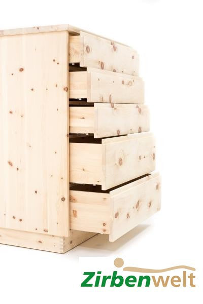 Kommode aus Zirbenholz | mit 5 Laden und praktischer Funktionalität Zirbenholz Zirbenholzmöbel Möbel aus Zirbenholz Zirbenvollholz Zirbenwelt handgefertigte Möbel
