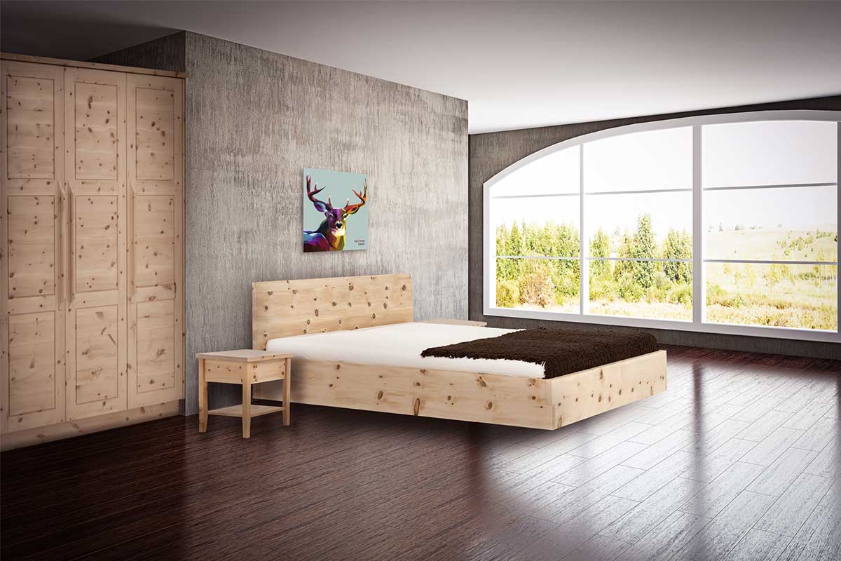 Zirbenwelt Zirbenbett Doppelbett Vollholz Balance Bett aus Zirbenholz