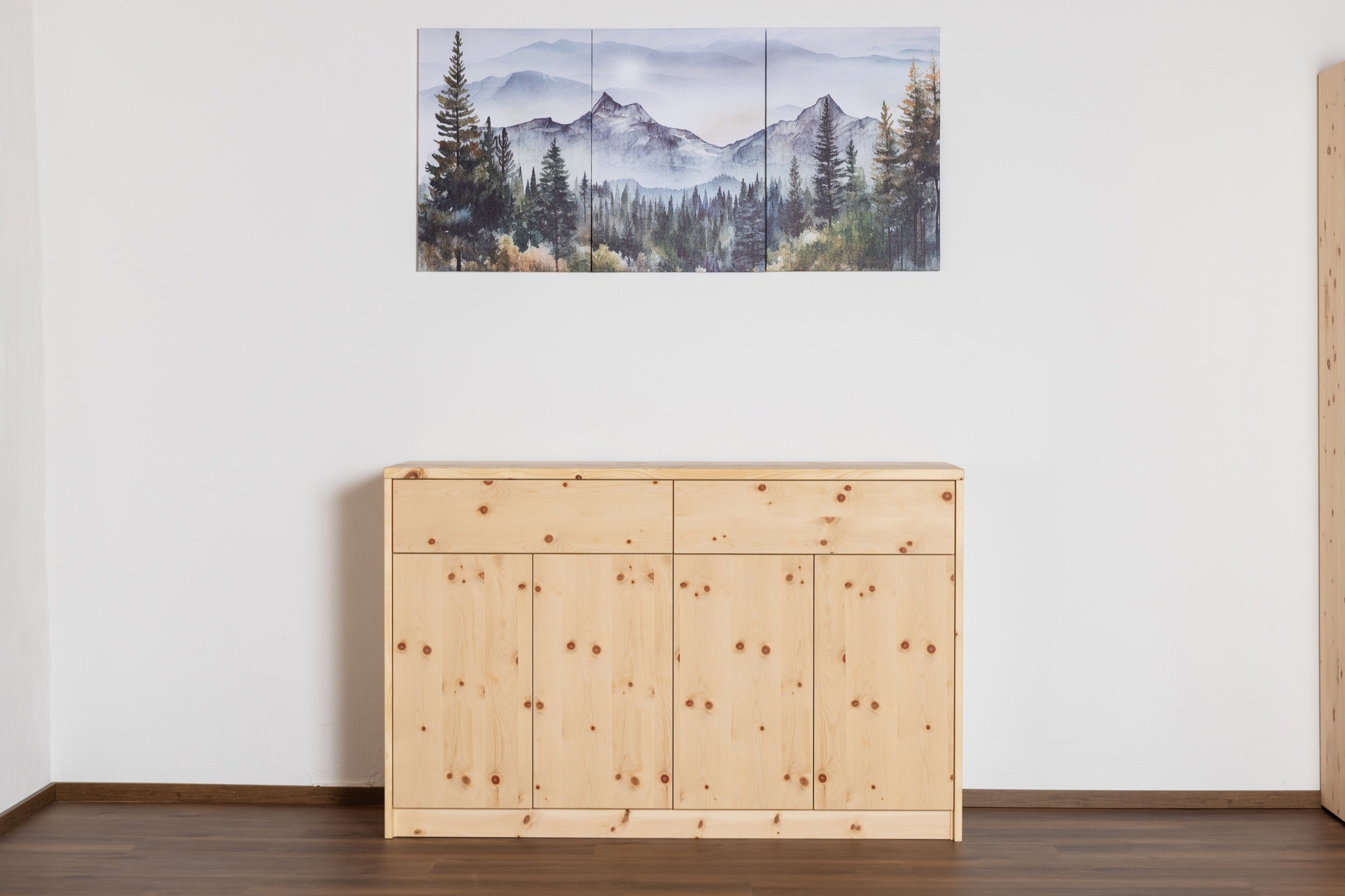 Sideboard aus massivem österreichischem Zirbenholz mit 2 Türen und 2 Schubladen im zeitlosen Design